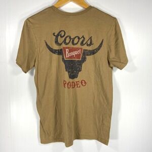 Banquet Coors Rodeo Tan Crew Neck Short Sleeve Graphic Tee T Shirt‎ Mens Small
